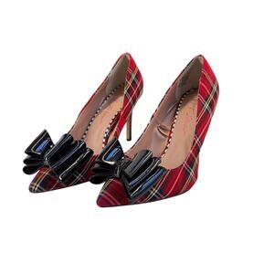 Betsey Johnson Plaid Kitten Heels Bow Accent Academia Preppy Classic Size 8